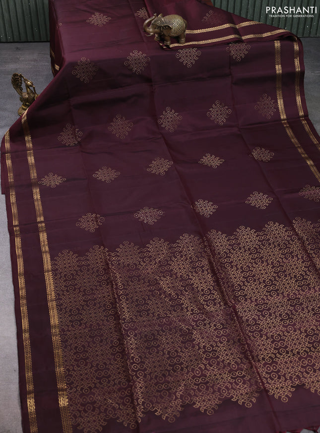 Pure soft silk saree coffee brown with zari woven rangoli buttas and rettapet zari woven border
