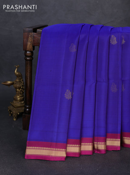 Pure soft silk saree royal blue and dark magenta pink with zari woven buttas and zari woven border