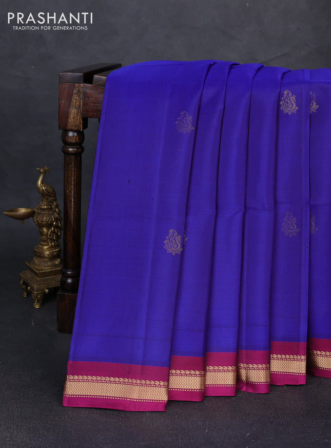 Pure soft silk saree royal blue and dark magenta pink with zari woven buttas and zari woven border