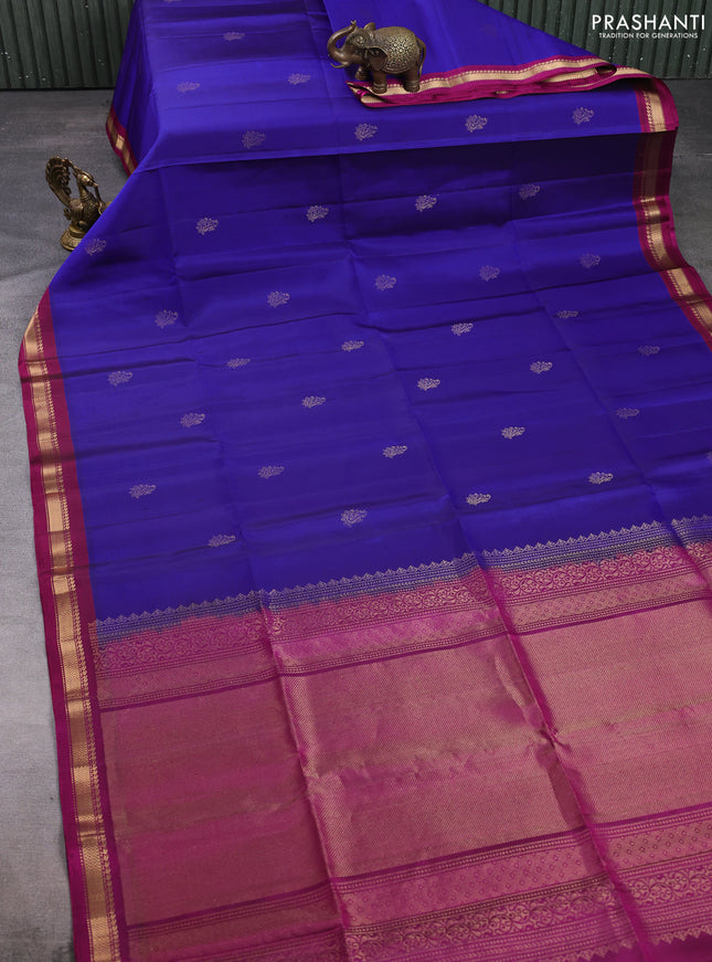 Pure soft silk saree royal blue and dark magenta pink with zari woven buttas and zari woven border