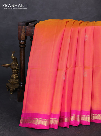 Pure soft silk saree dual shade of pinkish orange and pink with zari woven buttas and zari woven border