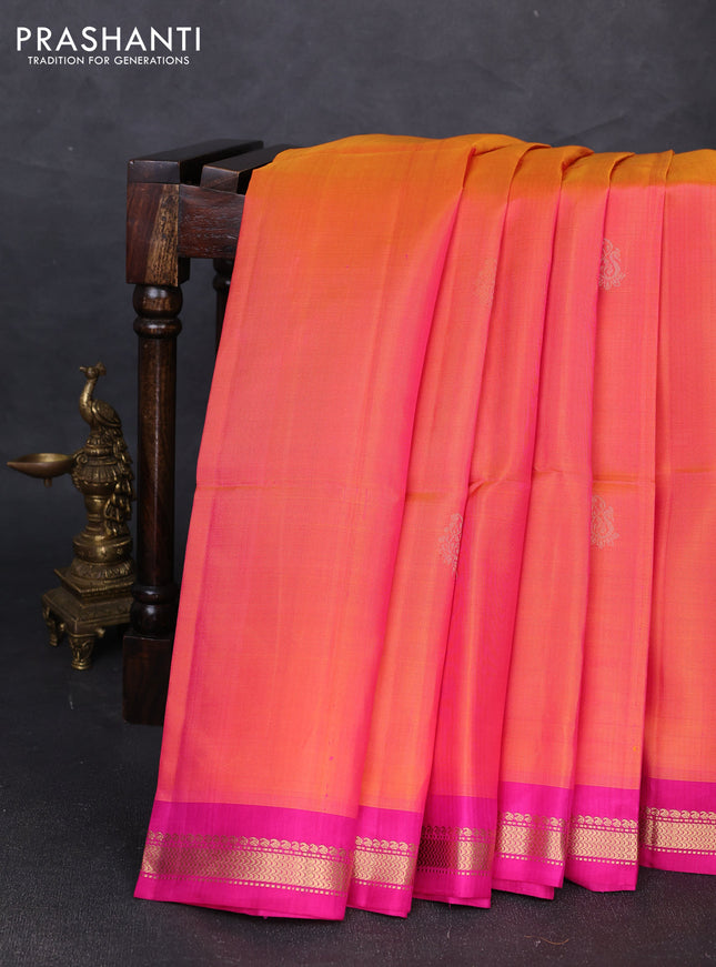 Pure soft silk saree dual shade of pinkish orange and pink with zari woven buttas and zari woven border