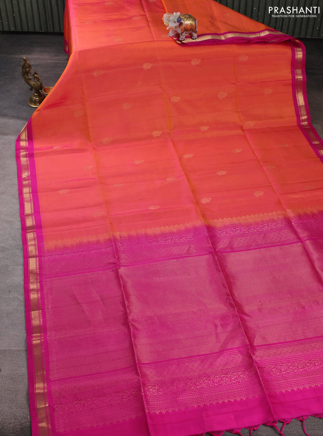 Pure soft silk saree dual shade of pinkish orange and pink with zari woven buttas and zari woven border