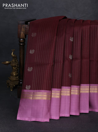 Pure soft silk saree deep maroon and mauve pink with allover zari weaves & buttas and zari woven simple border
