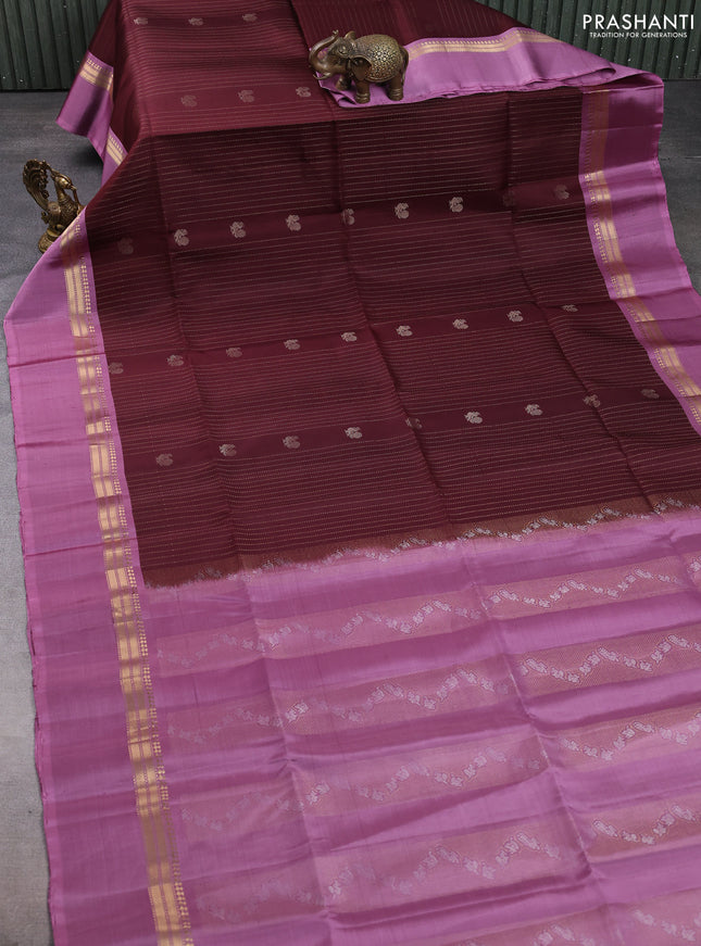 Pure soft silk saree deep maroon and mauve pink with allover zari weaves & buttas and zari woven simple border