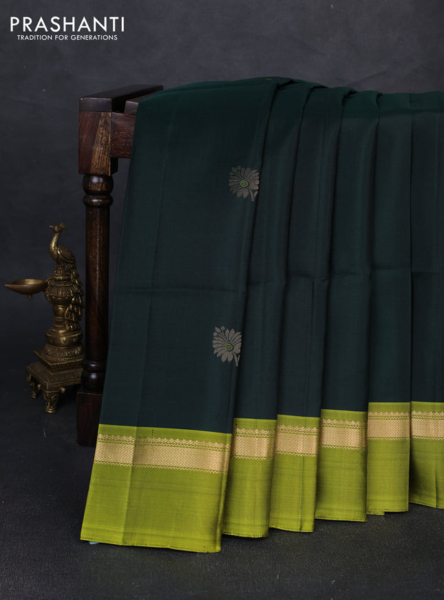 Pure soft silk saree bottle green and light green with zari woven floral buttas and zari woven simple border