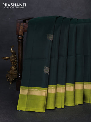 Pure soft silk saree bottle green and light green with zari woven floral buttas and zari woven simple border