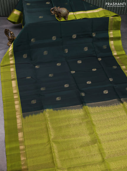 Pure soft silk saree bottle green and light green with zari woven floral buttas and zari woven simple border