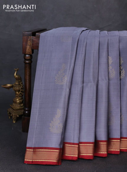 Pure soft silk saree grey and maroon with zari woven buttas and zari woven border