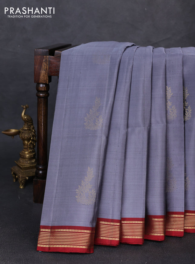 Pure soft silk saree grey and maroon with zari woven buttas and zari woven border