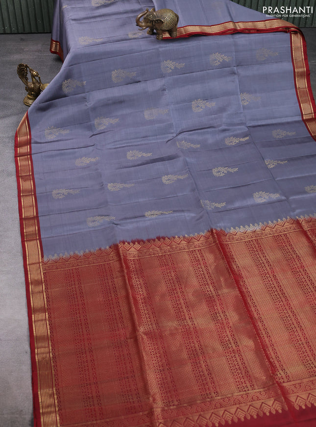 Pure soft silk saree grey and maroon with zari woven buttas and zari woven border