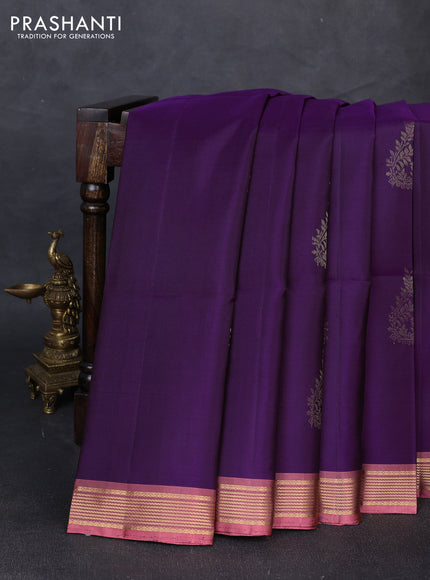 Pure soft silk saree purple and dark peach with zari woven buttas and zari woven border