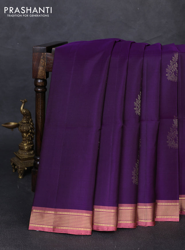 Pure soft silk saree purple and dark peach with zari woven buttas and zari woven border