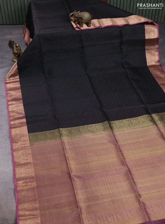 Pure soft silk saree black and mauve pink with allover zari woven buttas and zari woven border
