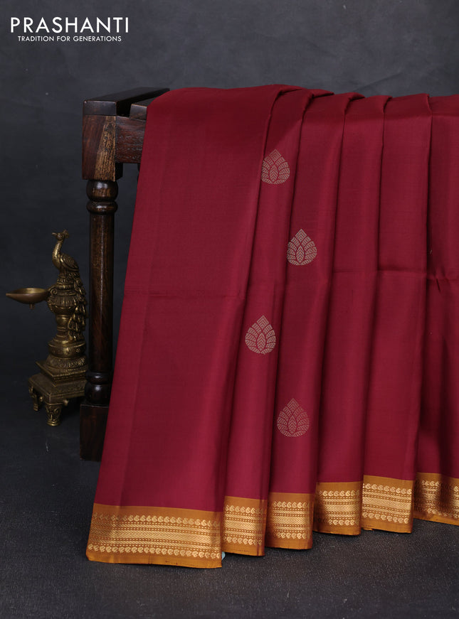 Pure soft silk saree maroon and dark mustard with zari woven buttas and zari woven border