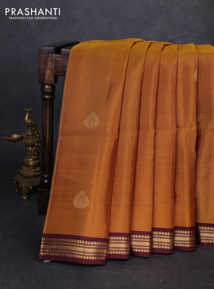 Pure soft silk saree honey shade and deep maroon with zari woven buttas and zari woven border