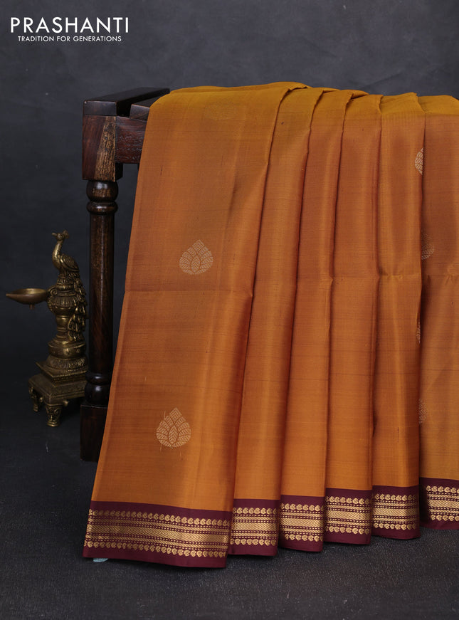Pure soft silk saree honey shade and deep maroon with zari woven buttas and zari woven border