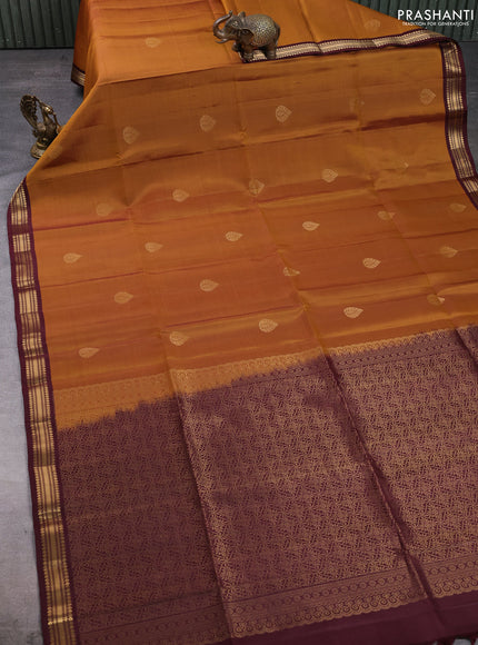 Pure soft silk saree honey shade and deep maroon with zari woven buttas and zari woven border