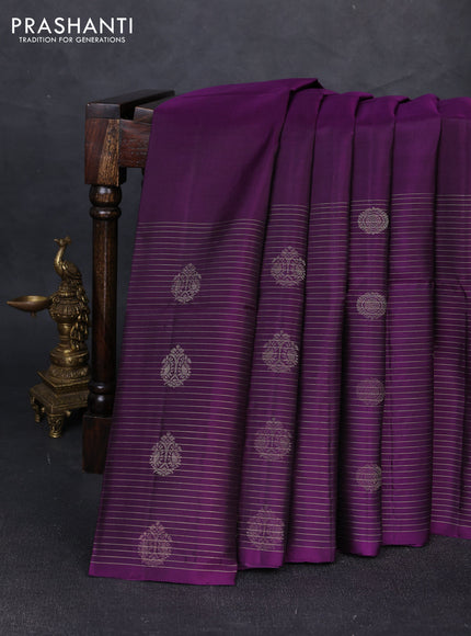 Pure soft silk saree purple with plain body and long zari stripe butta border
