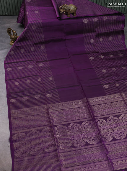 Pure soft silk saree purple with plain body and long zari stripe butta border