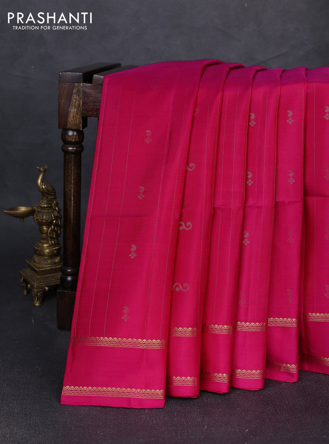Pure soft silk saree pink with allover zari weaves & buttas and rettapet zari woven border