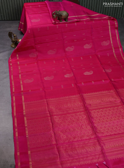 Pure soft silk saree pink with allover zari weaves & buttas and rettapet zari woven border
