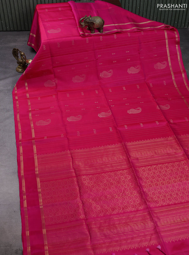 Pure soft silk saree pink with allover zari weaves & buttas and rettapet zari woven border