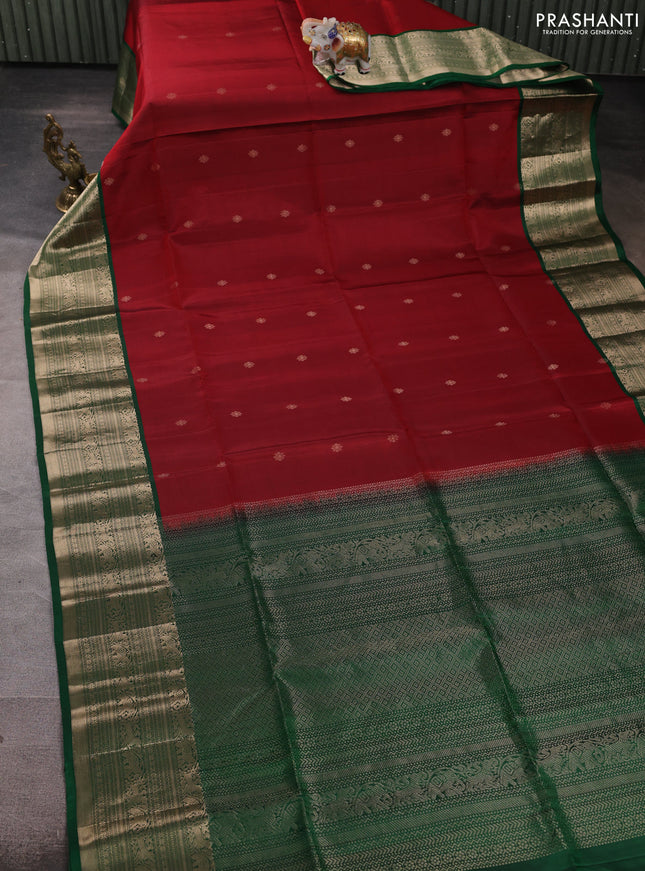 Pure soft silk saree maroon and green with zari woven buttas and zari woven border