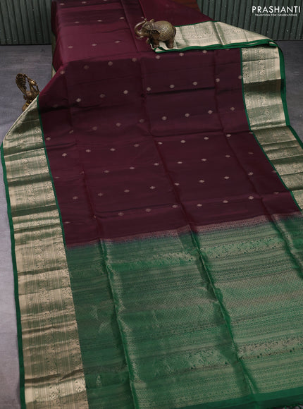Pure soft silk saree wine shade and green with zari woven buttas and zari woven border