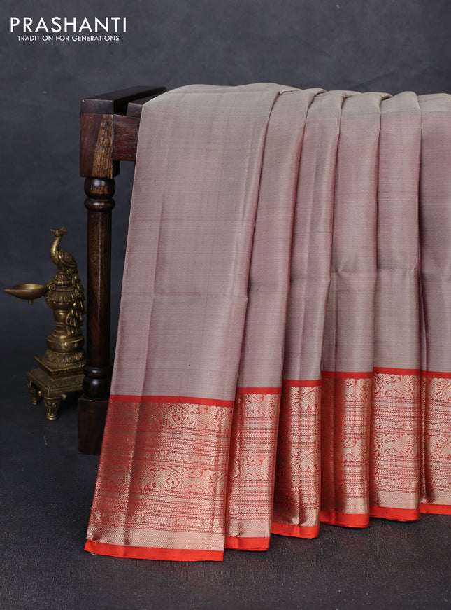 Pure soft silk saree beige and orange with zari woven buttas and zari woven border
