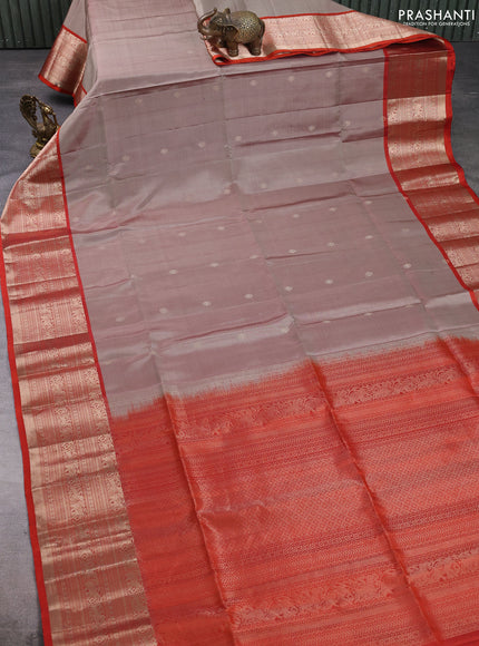 Pure soft silk saree beige and orange with zari woven buttas and zari woven border