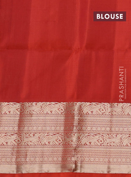 Pure soft silk saree beige and orange with zari woven buttas and zari woven border