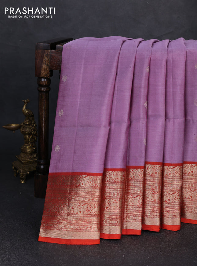 Pure soft silk saree mauve pink and rustic orange with zari woven buttas and zari woven border