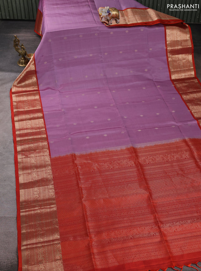Pure soft silk saree mauve pink and rustic orange with zari woven buttas and zari woven border