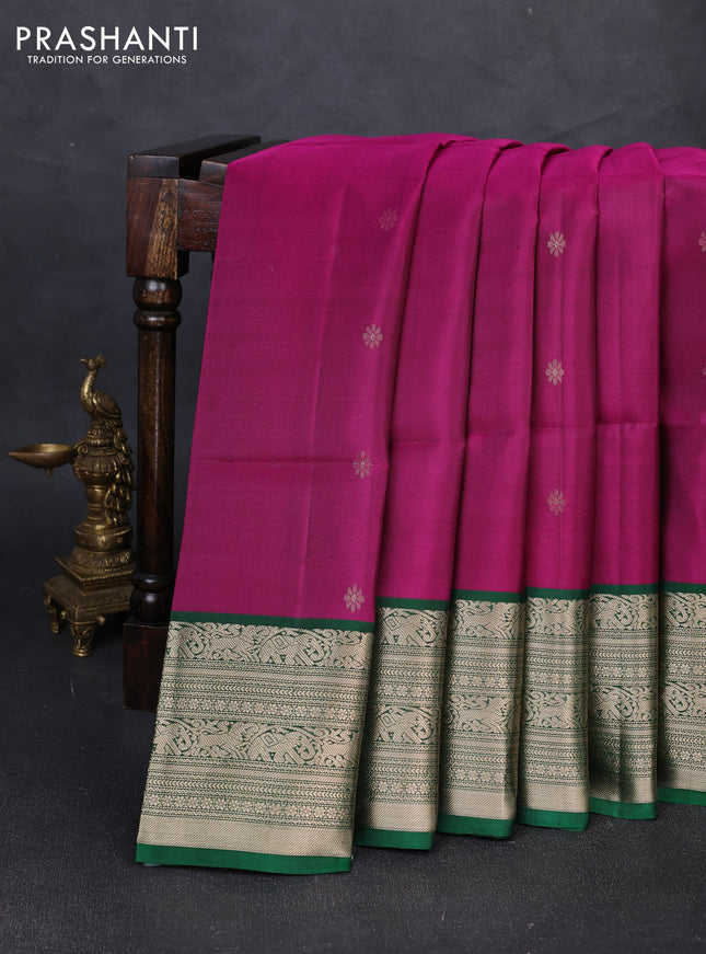 Pure soft silk saree purple and green with zari woven buttas and zari woven border