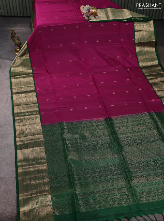 Pure soft silk saree purple and green with zari woven buttas and zari woven border
