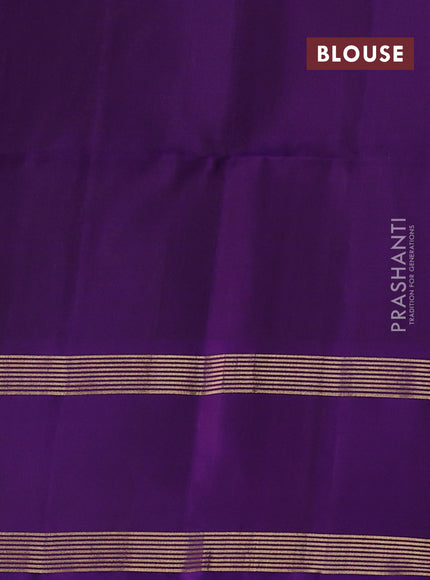 Pure soft silk saree elaichi green and violet with allover zari checked pattern and rettapet zari woven border