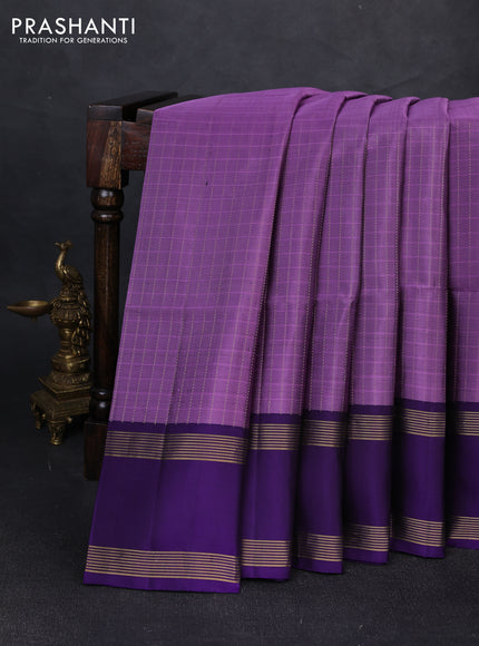 Pure soft silk saree pastel purple and violet with allover zari checked pattern and rettapet zari woven border
