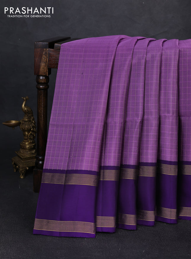 Pure soft silk saree pastel purple and violet with allover zari checked pattern and rettapet zari woven border
