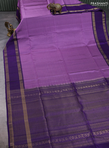 Pure soft silk saree pastel purple and violet with allover zari checked pattern and rettapet zari woven border