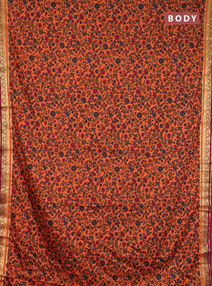 Semi mysore silk saree rust shade and wine shade with allover prints and zari woven border