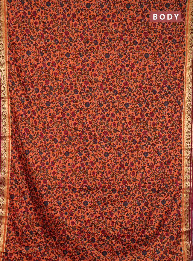 Semi mysore silk saree rust shade and wine shade with allover prints and zari woven border