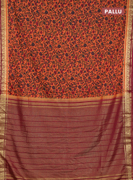 Semi mysore silk saree rust shade and wine shade with allover prints and zari woven border