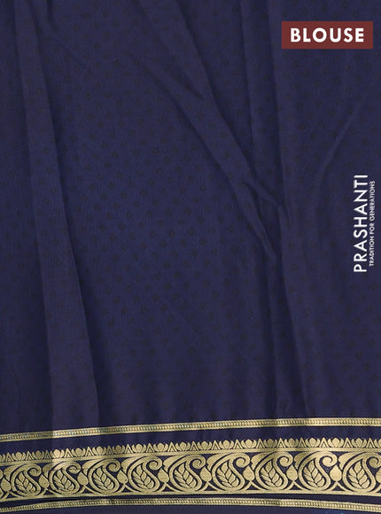 Semi mysore silk saree teal blue and navy blue with allover prints and zari woven border