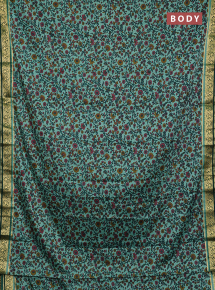Semi mysore silk saree pastel green and green with allover prints and zari woven border