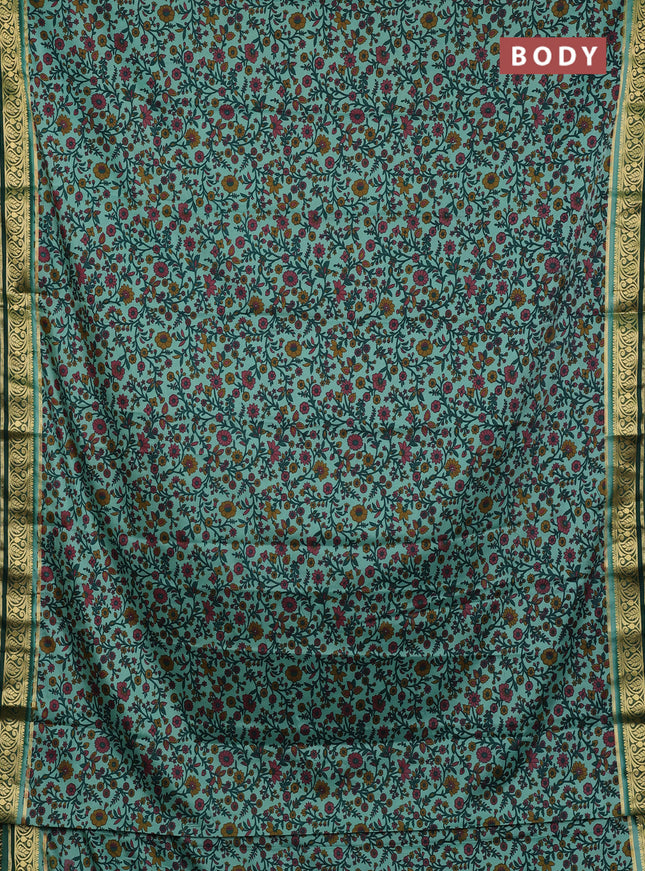 Semi mysore silk saree pastel green and green with allover prints and zari woven border