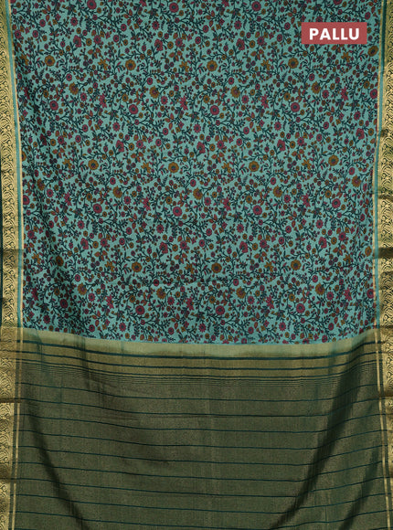 Semi mysore silk saree pastel green and green with allover prints and zari woven border