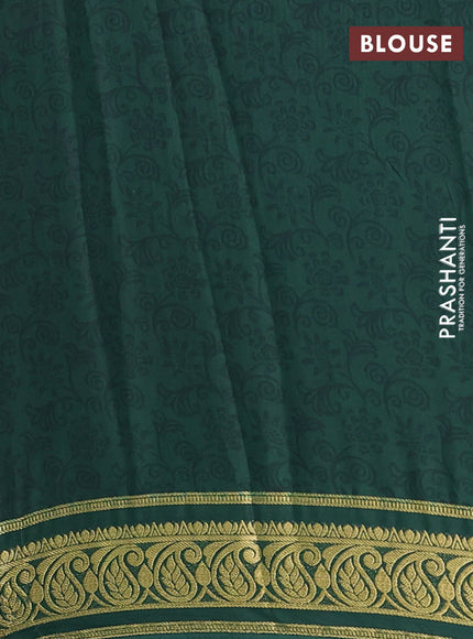 Semi mysore silk saree pastel green and green with allover prints and zari woven border