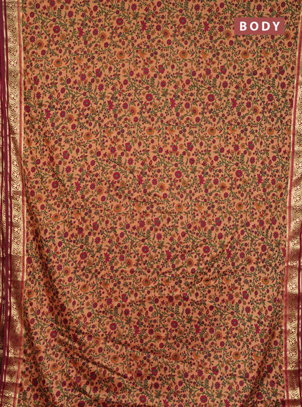 Semi mysore silk saree sandal and deep maroon with allover prints and zari woven border
