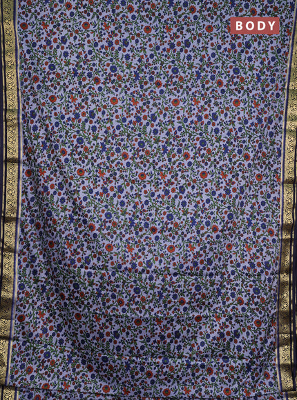 Semi mysore silk saree grey and navy blue with allover prints and zari woven border